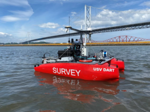 HydroSurv’s USV Dart carrying a LiDAR, HD camera & MBES payload on a previous inspection project (credit HydroSurv).